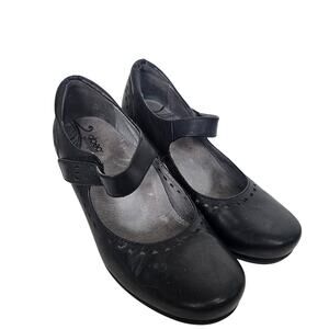 Abeo Penny Mary Jane Pumps Black Leather Heels Close Toe Womn 6.5N Comfort